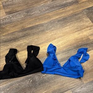aerie Ruffle Strap Bikini Tops in Black and Blue